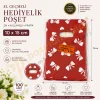 Kırmızı Kurdela Desenli Hediyelik Poşet 10x15 cm