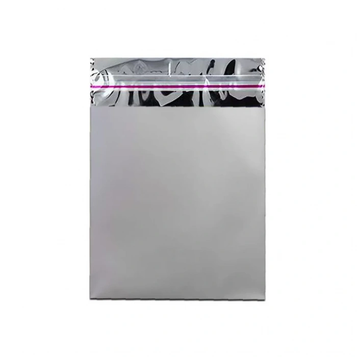 20x25 cm Gümüş Renk Bantlı Lüks Metalize Hediyelik Poşet (50 Adet)