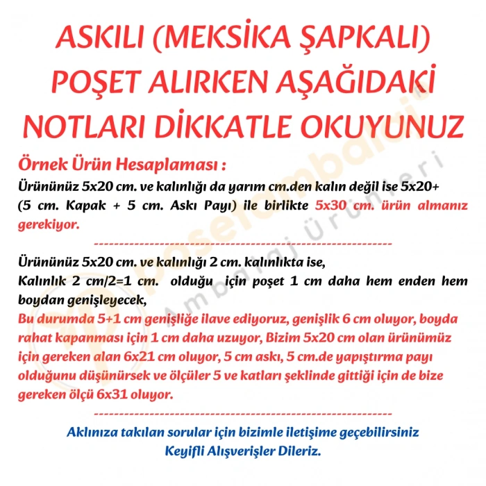 7x50 cm (Kapalı Hali 7x40 cm) 1.000 Adet OPP Askılı Meksika Şapkalı Poşet