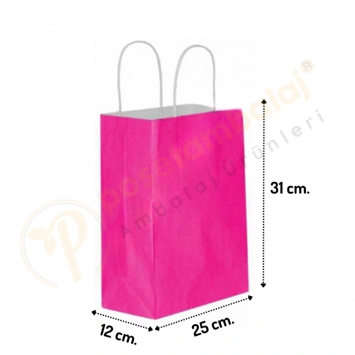 Fuşya Kraft Çanta Orta Boy 25x12x31 cm 25 Adet