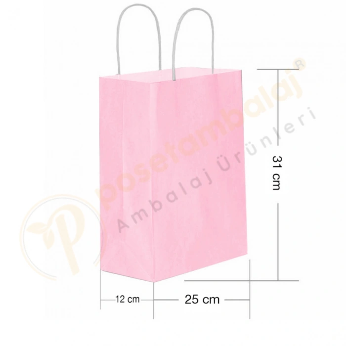 Pembe Kraft Çanta Orta Boy 25x12x31 cm 25 Adet