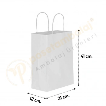 Beyaz Kraft Çanta Büyük Boy 31x12x41 cm 25 Adet