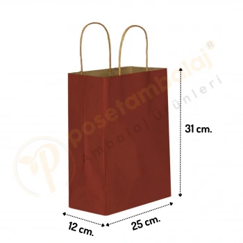 Bordo Kraft Çanta Orta Boy 25x12x31 cm 25 Adet