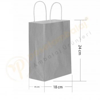 Gümüş Kraft Çanta Küçük Boy 18x8x24 cm 25 Adet