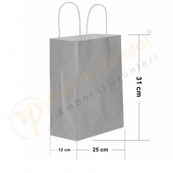 Gümüş Kraft Çanta Orta Boy 25x12x31 cm 25 Adet