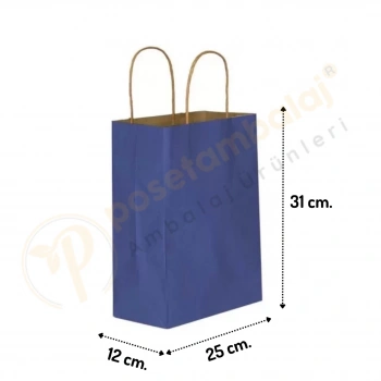 Lacivert Kraft Çanta Orta Boy 25x12x31 cm 25 Adet