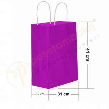 Lila Kraft Çanta Büyük Boy 31x12x41 cm 25 Adet