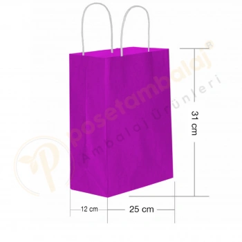 Lila Kraft Çanta Orta Boy 25x12x31 cm 25 Adet