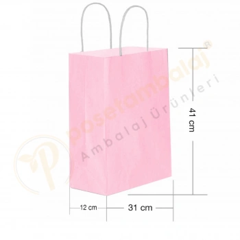 Pembe Kraft Çanta Büyük Boy 31x12x41 cm 25 Adet