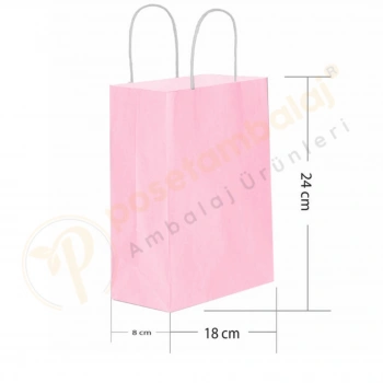 Pembe Kraft Çanta Küçük Boy 18x8x24 cm 25 Adet