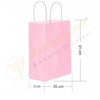 Pembe Kraft Çanta Orta Boy 25x12x31 cm 25 Adet