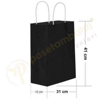 Siyah Kraft Çanta Büyük Boy 31x12x41 cm 25 Adet