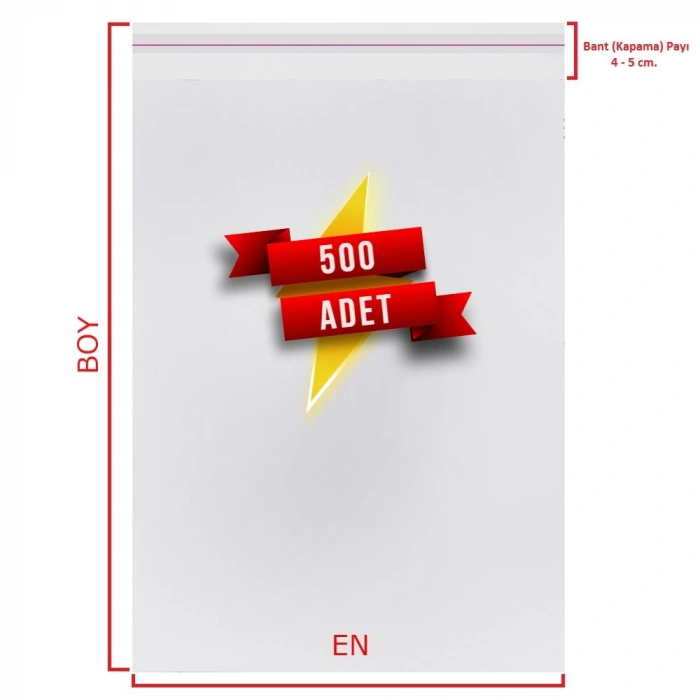 3x15+5 cm.(3x20) 500 Adet Şeffaf Bantlı Yapışkanlı OPP Poşet