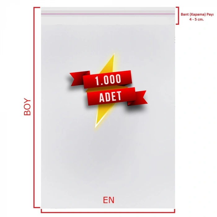 4x35+5 cm.(4x40) 1.000 Adet Şeffaf Bantlı Yapışkanlı OPP Poşet