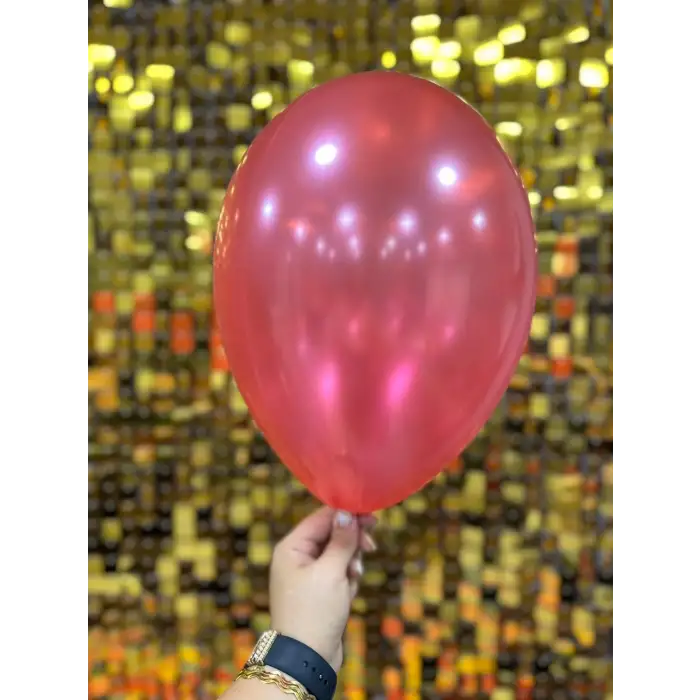 10 Metalik Dekorasyon Balonu Kırmızı - 100 Adet