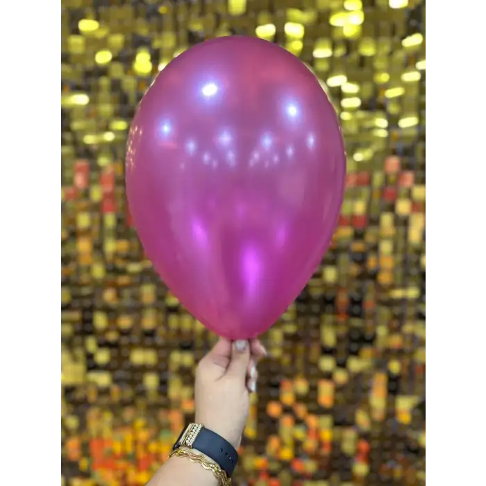 10 Metalik Dekorasyon Balonu Koyu Pembe - 100 Adet