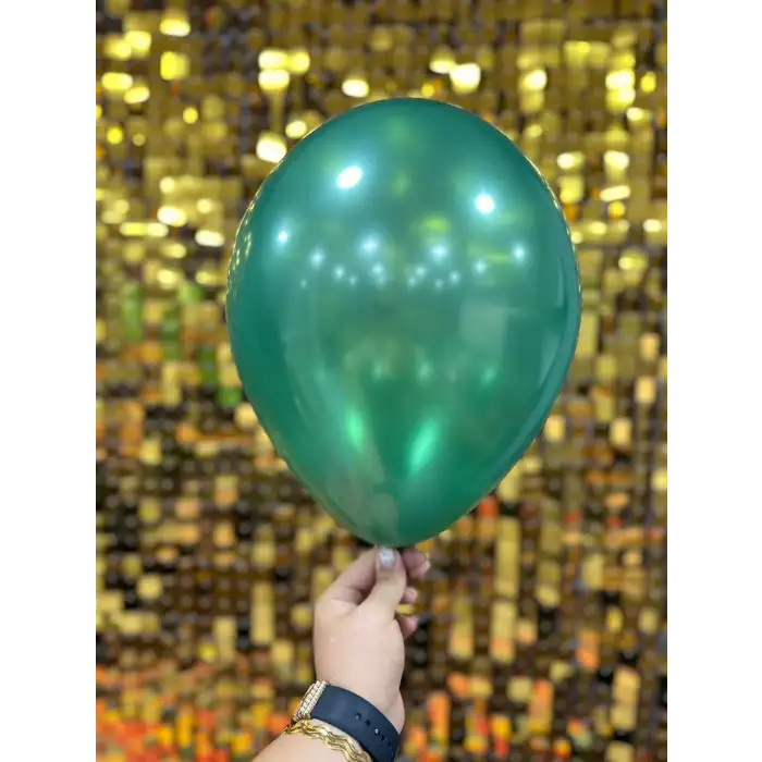 10 Metalik Dekorasyon Balonu Koyu Yeşil - 100 Adet
