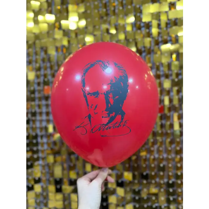 12 Atatürk Baskılı Balon Kırmızı -Beyaz 1+1 - 100 Adet