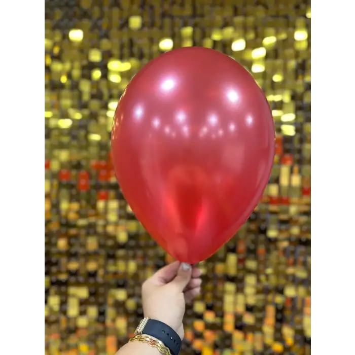12 Metalik Dekorasyon Balonu Yakut Kırmızı  - 100 Adet