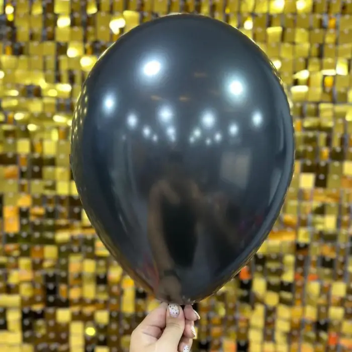 12 Metalik Dekorasyon Balonu Siyah - 100 Adet