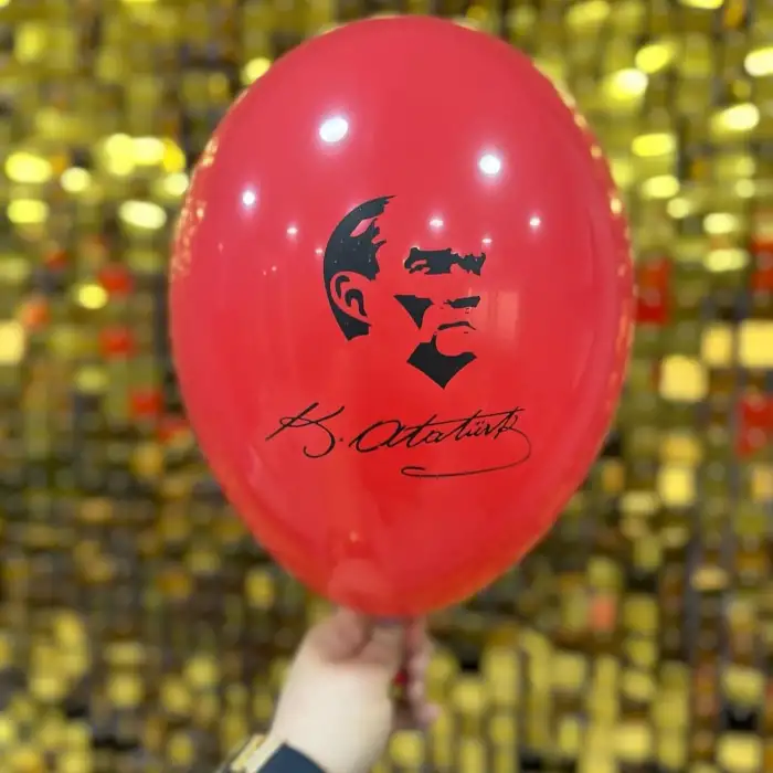 12 Atatürk Baskılı Balon Kırmızı -Beyaz 1+1 - 100 Adet
