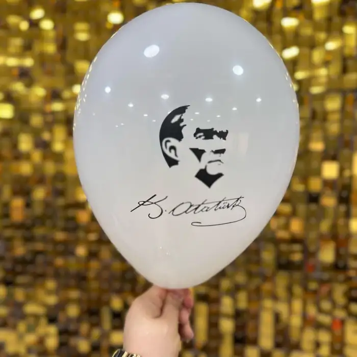 12 Atatürk Baskılı Balon Kırmızı -Beyaz 1+1 - 100 Adet