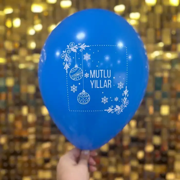 12 Mutlu Yıllar Baskılı Balon Karışık 1+1 - 100 Adet