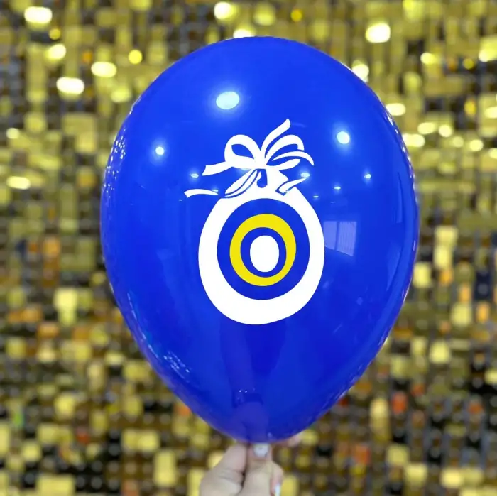 12 Nazar Boncuk Baskılı Balon Koyu Mavi 2+0 -100 Adet