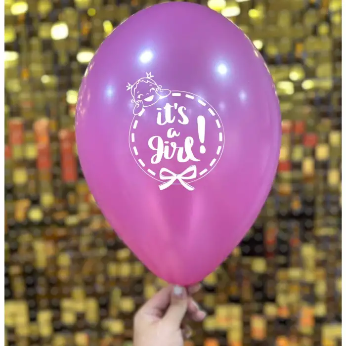 12 Its A Girl Hazır Baskılı Balon 1+1 - 100 Adet
