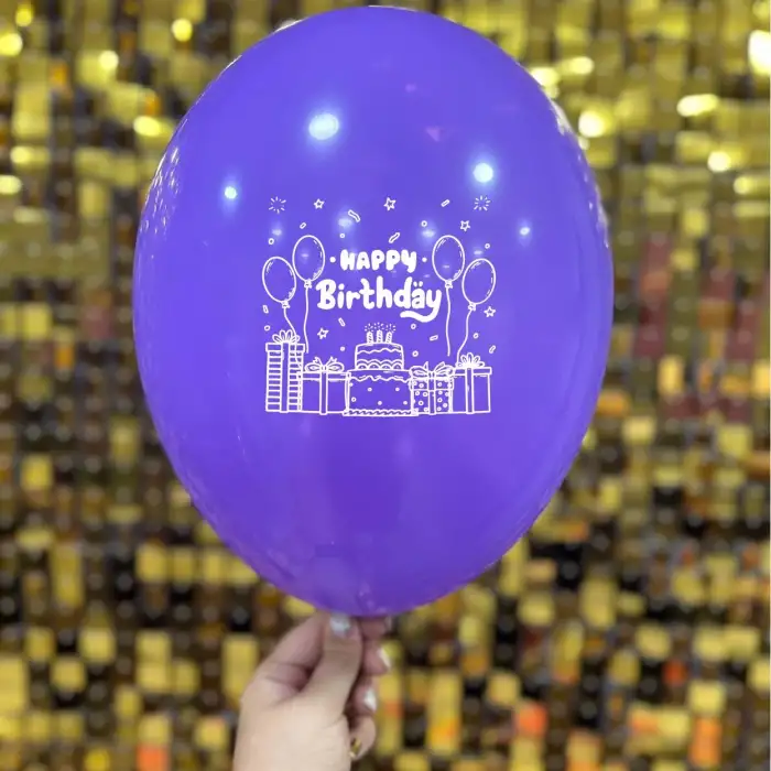12 Happy Birthday Baskılı Balon Karışık 1+1 - 100 Adet