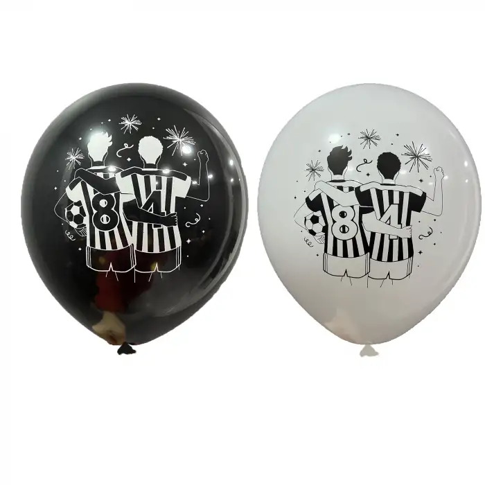 12 Taraftar Baskılı Balon Siyah- Beyaz- 1+1 - 100 Adet