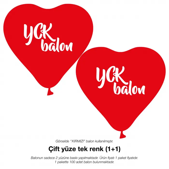 Çift Yüze Tek Renk Baskılı Balon 1+1 Kalp Balon