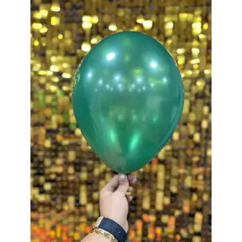 10 Metalik Dekorasyon Balonu Koyu Yeşil - 100 Adet