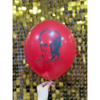 12 Atatürk Baskılı Balon Kırmızı -Beyaz 1+1 - 100 Adet