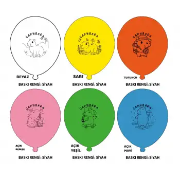12 Capybara Baskılı Balon 1+1 - 100 Adet