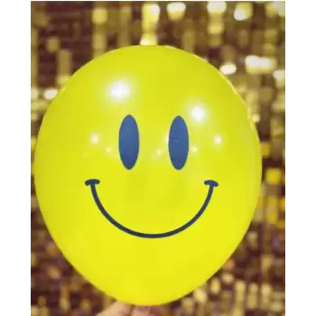 12 Gülen Yüz Baskılı Balon - Sarı 1+1 - 100 Adet