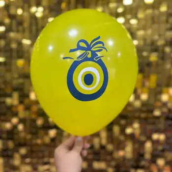 12 Nazar Boncuk Baskılı Balon Sarı 2+0 - 100 Adet