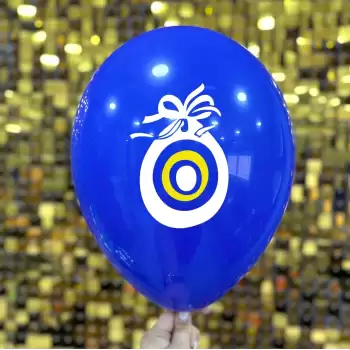 12 Nazar Boncuk Baskılı Balon Koyu Mavi 2+0 -100 Adet