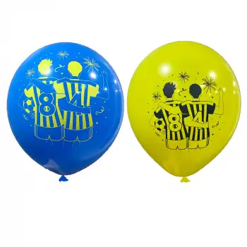 12 Taraftar Baskılı Balon Koyu Mavi- Sarı - 1+1 - 100 Adet