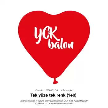 Tek Yüze Tek Renk Baskılı Balon 1+0 Kalp Balon