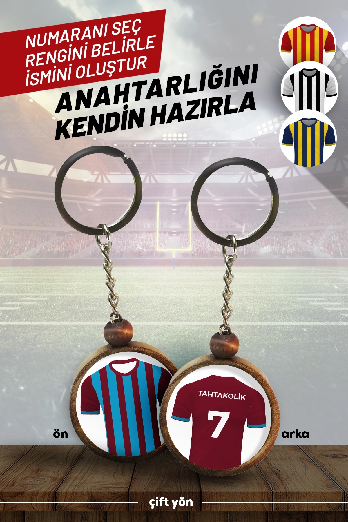 Ahşap Forma Anahtarlık Bordo Mavi
