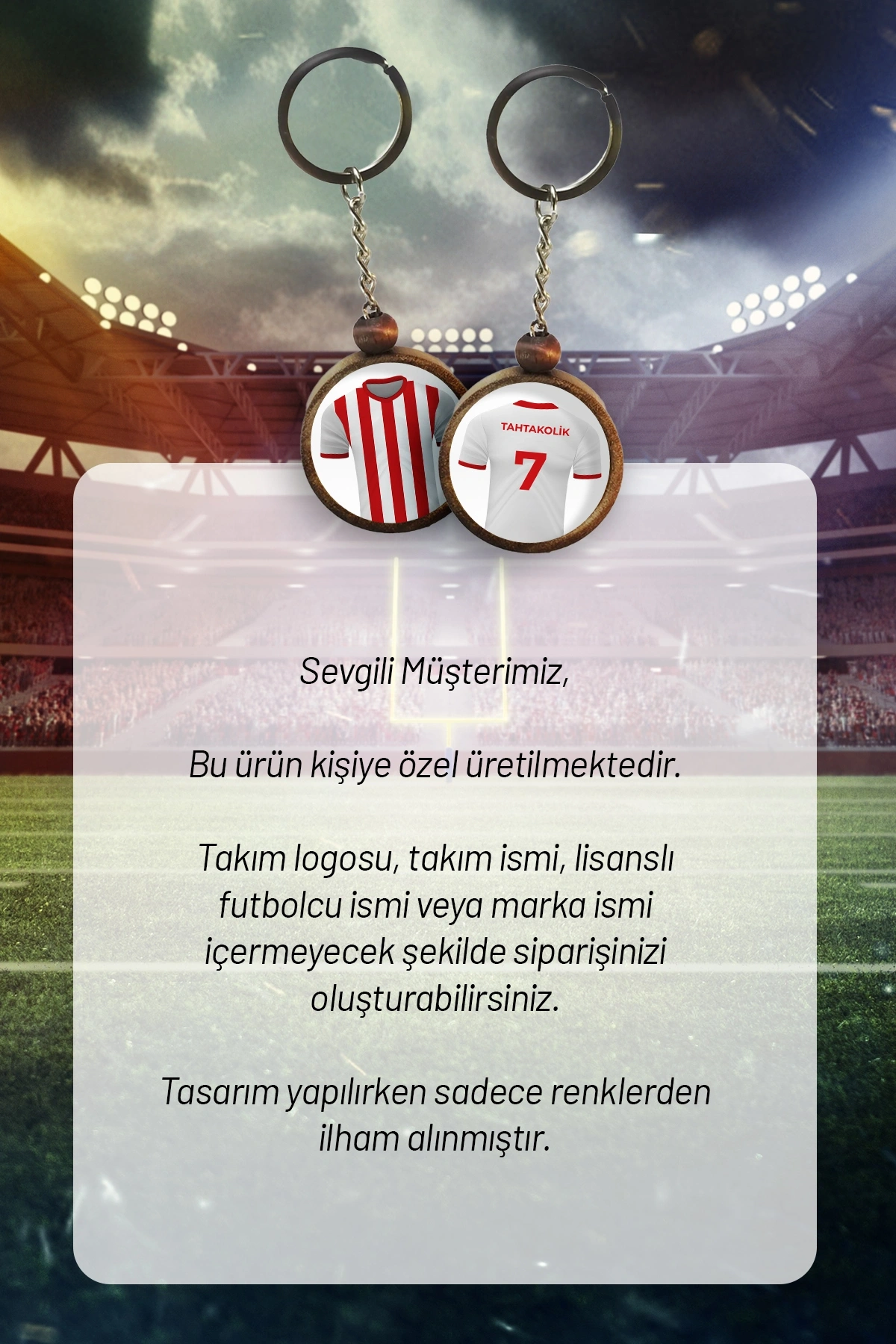 Ahşap Forma Anahtarlık Kırmızı Beyaz