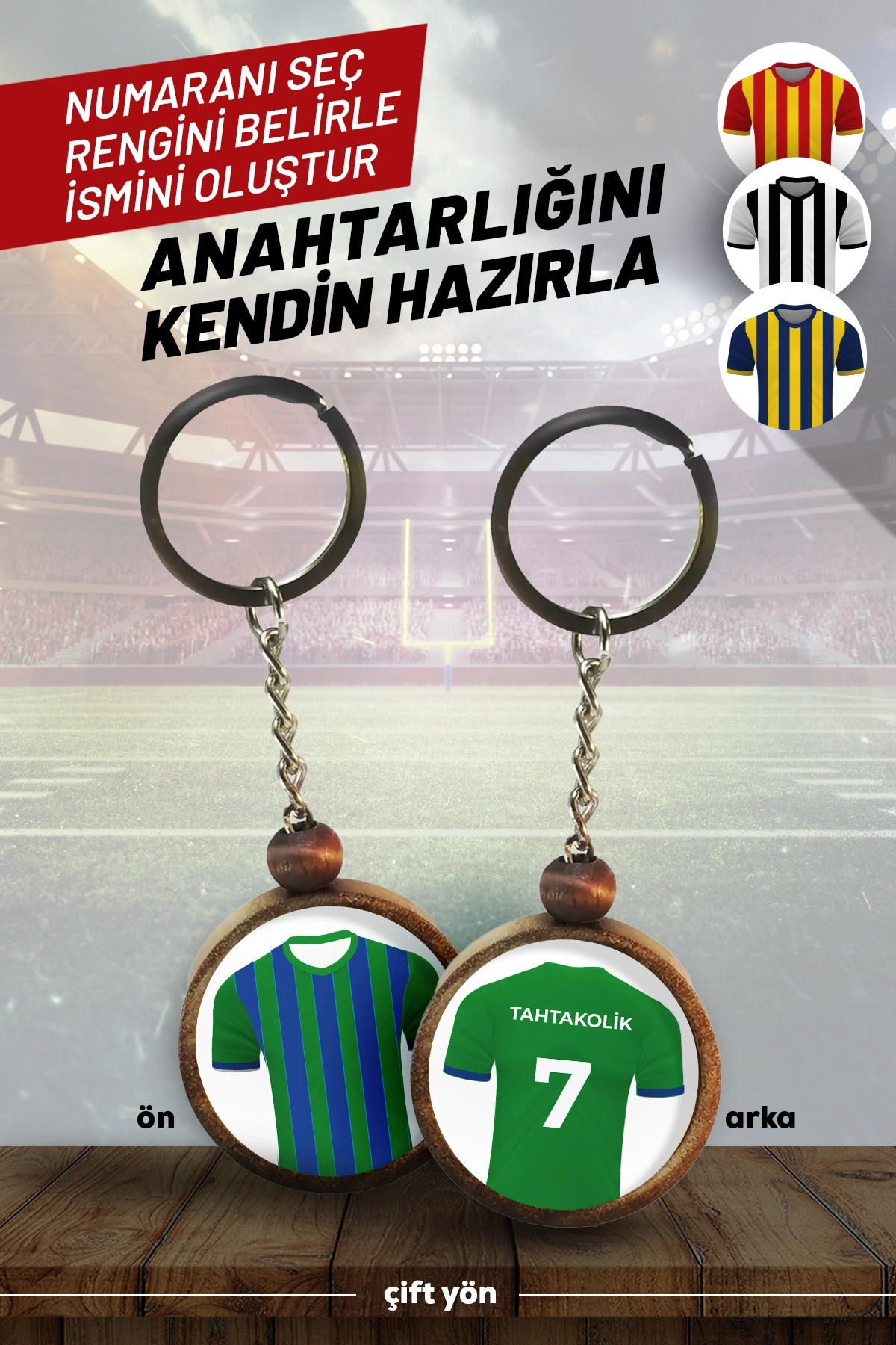 Ahşap Forma Anahtarlık Mavi Yeşil