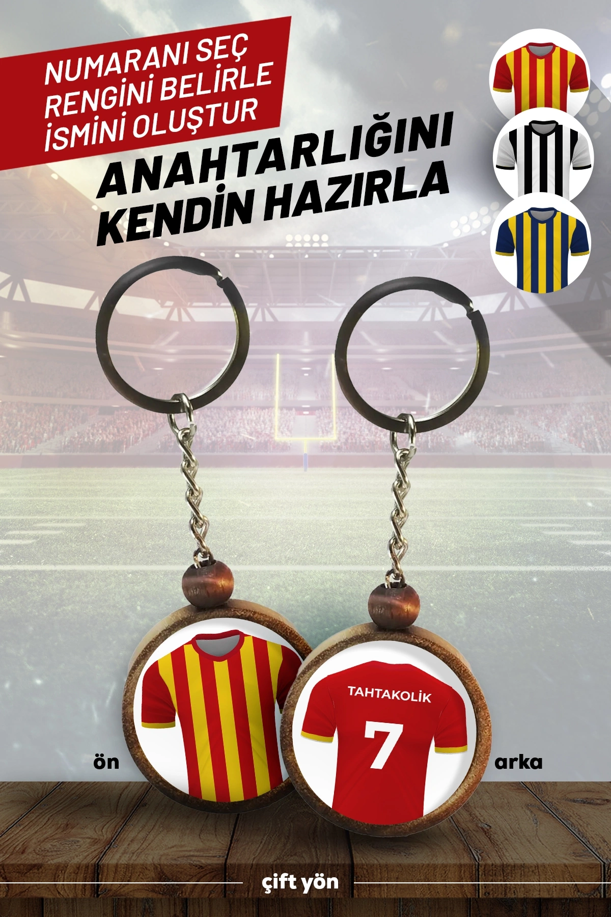 Ahşap Forma Anahtarlık Sarı Kırmızı