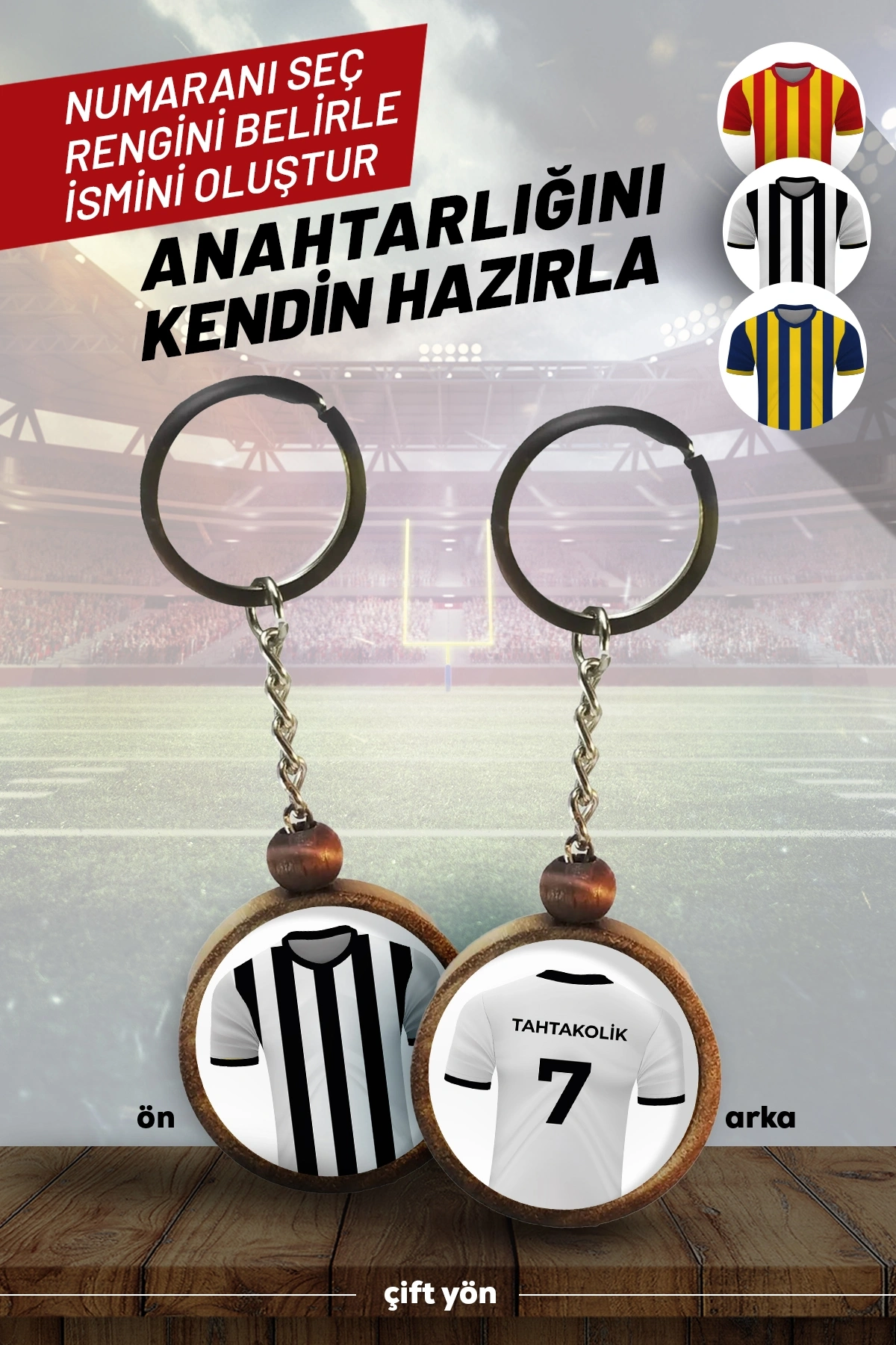 Ahşap Forma Anahtarlık Siyah Beyaz