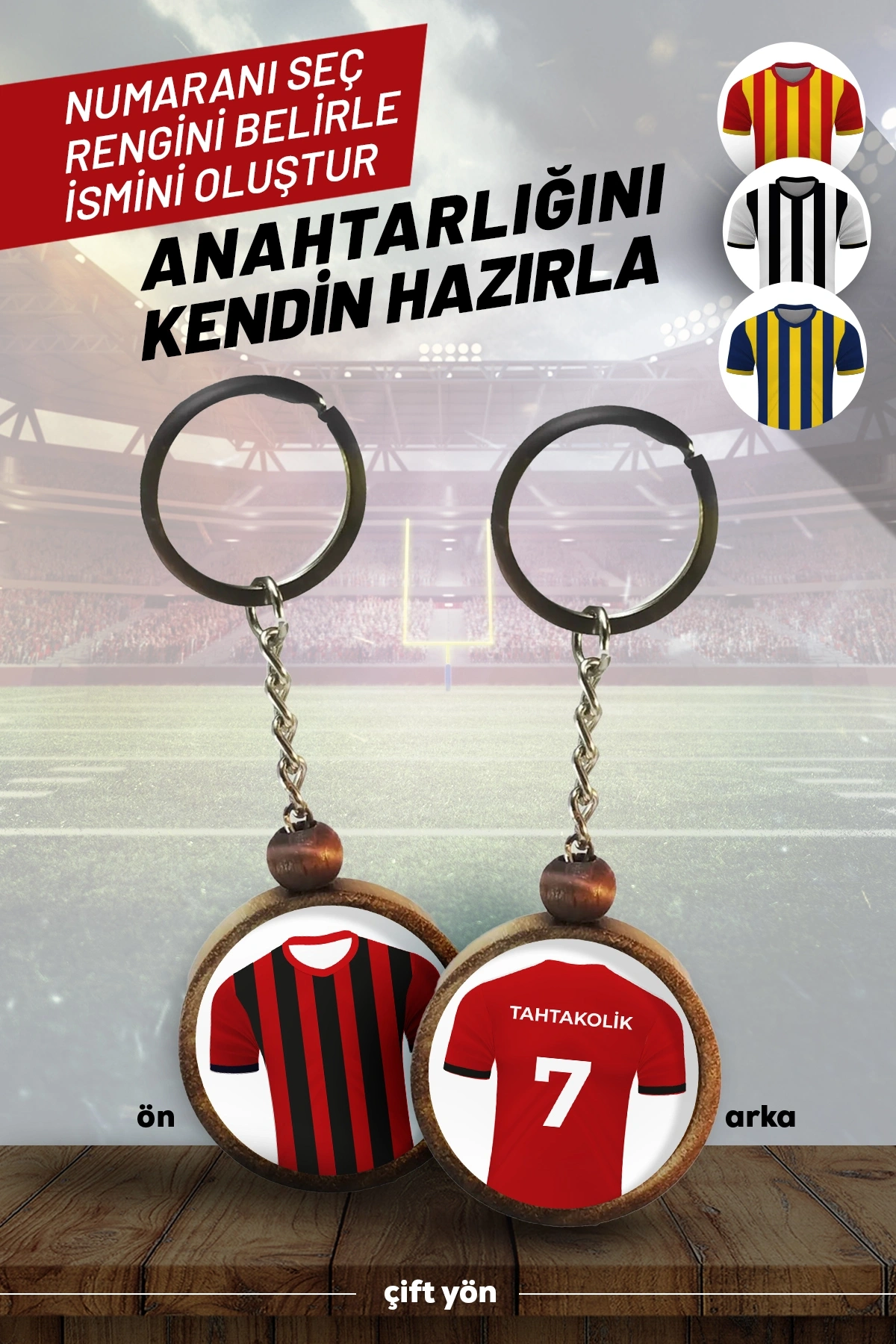 Ahşap Forma Anahtarlık Siyah Kırmızı