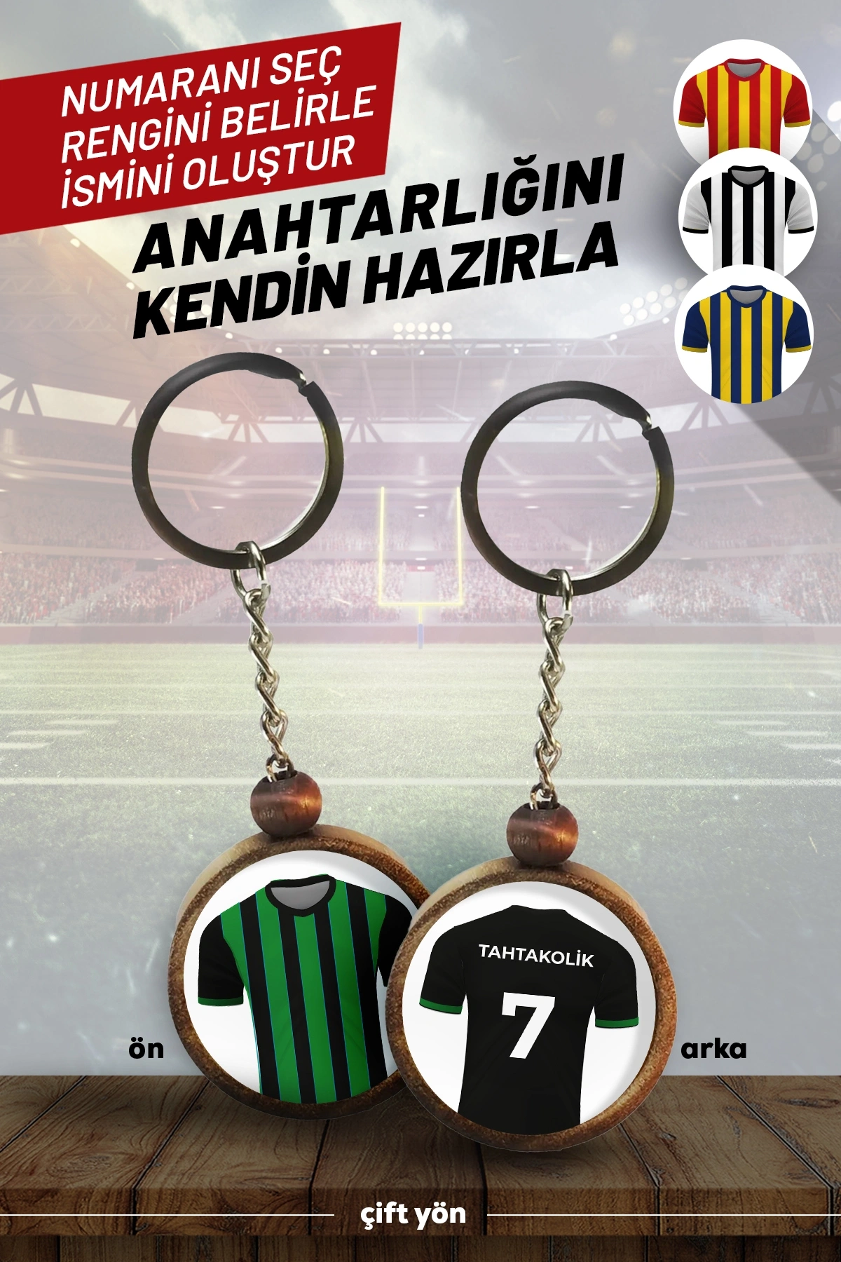 Ahşap Forma Anahtarlık Siyah Yeşil