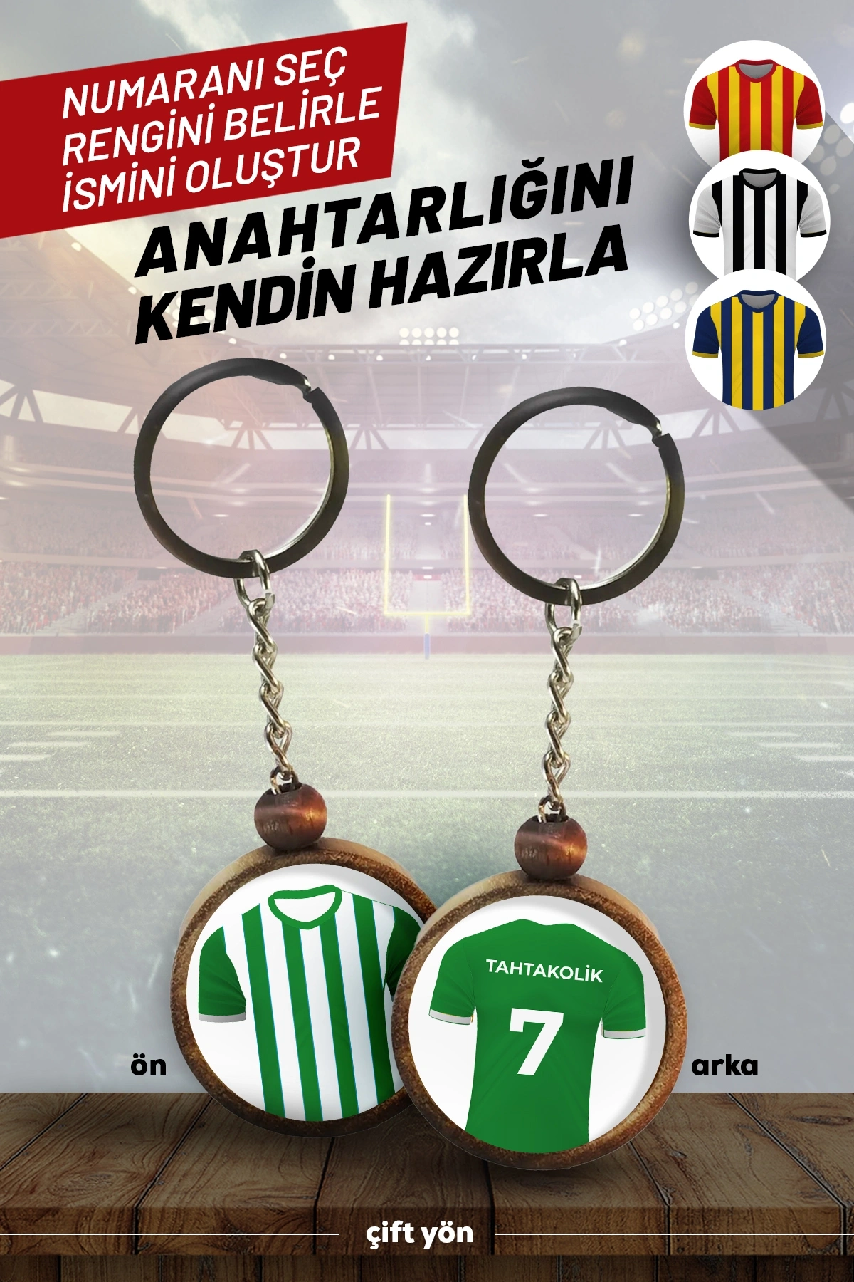 Ahşap Forma Anahtarlık Yeşil Beyaz