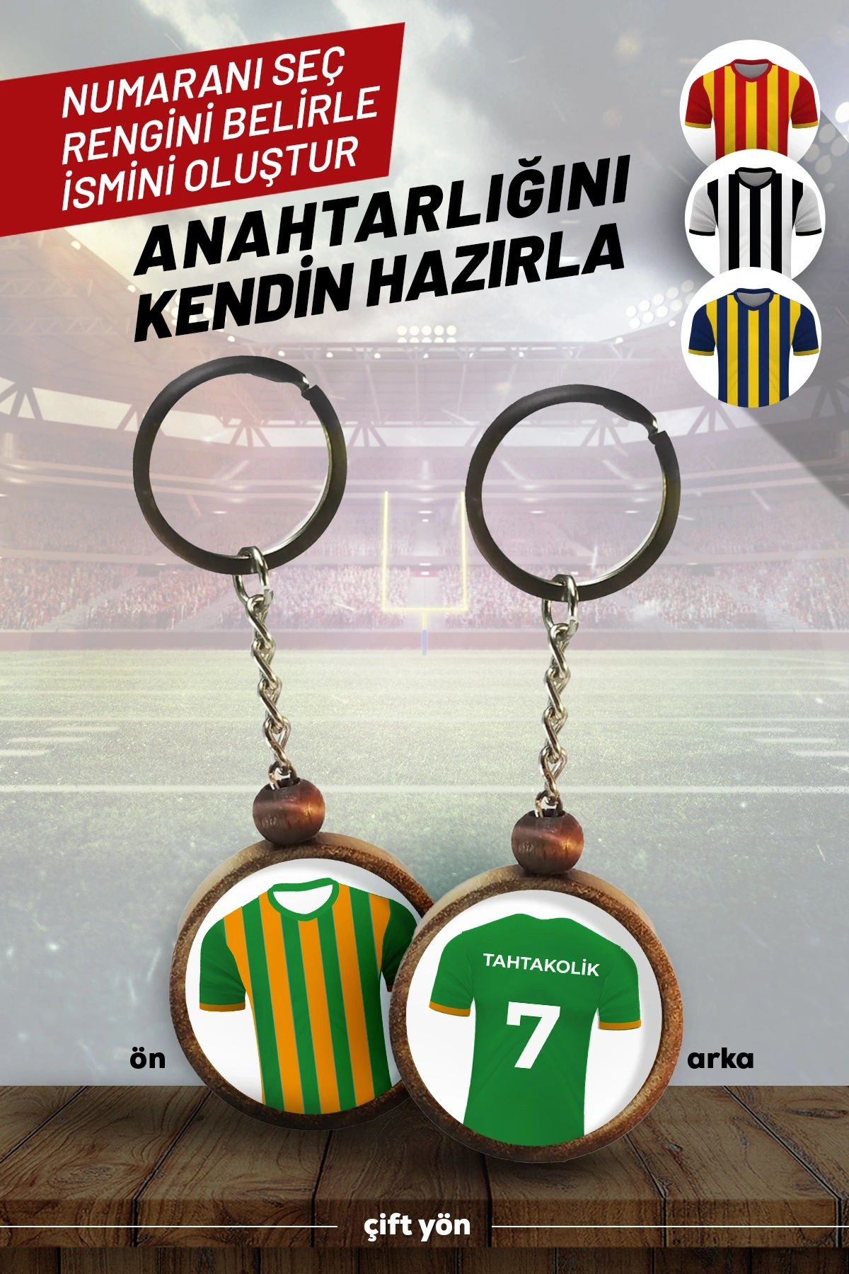 Ahşap Forma Anahtarlık Yeşil Turuncu