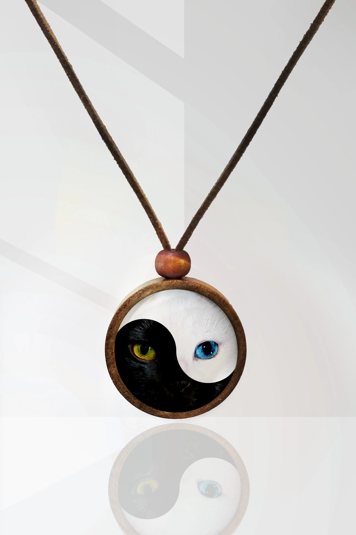 Yin Yang Kedi Ahşap Kolye